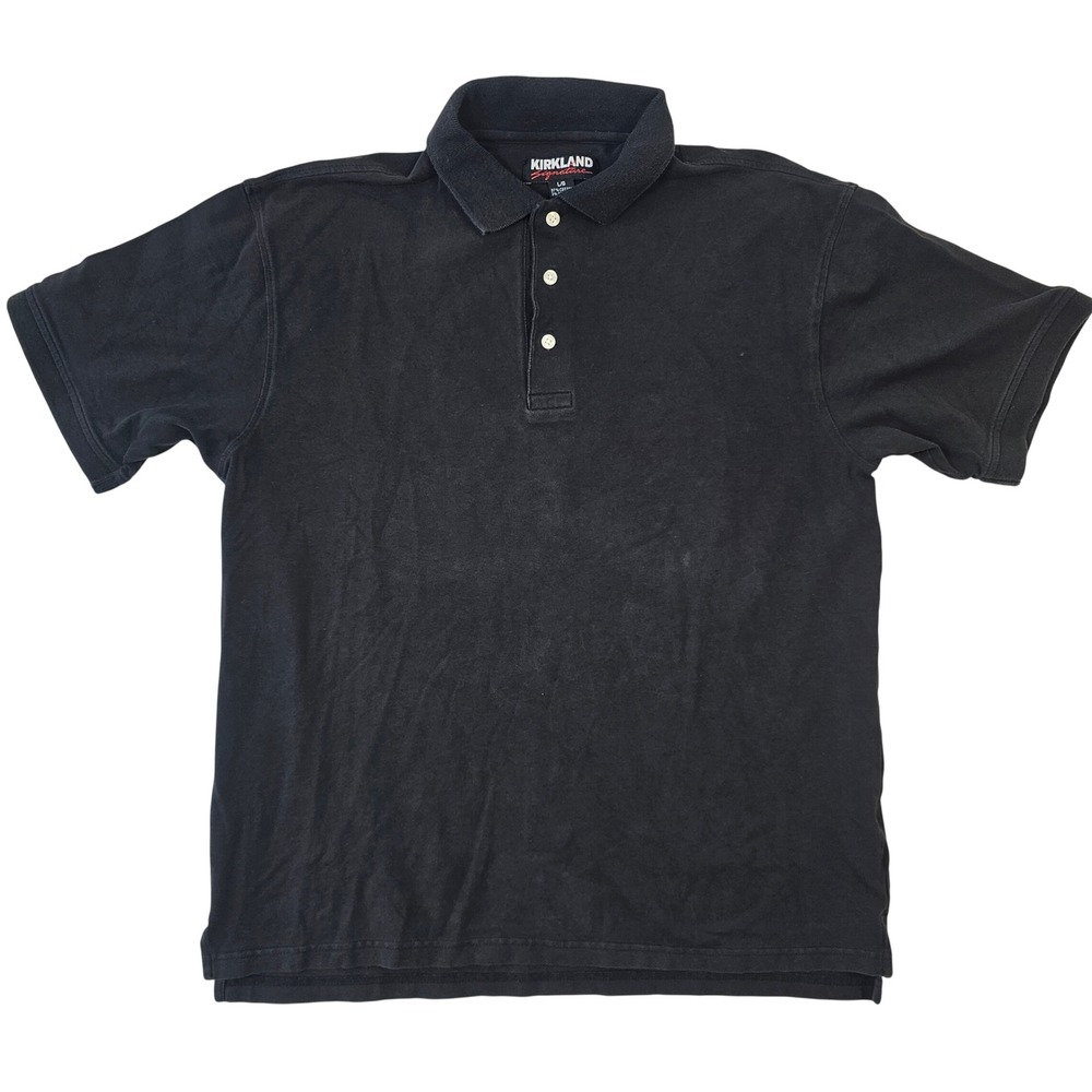 Kirkland Signature Mens Black Short Sleeve Pique Polo Shirt Large Cotton Spandex